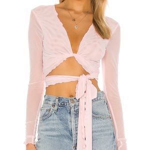 Lovers and Friends Sheer Pink Long Sleeve Camila Top Wrap Around L